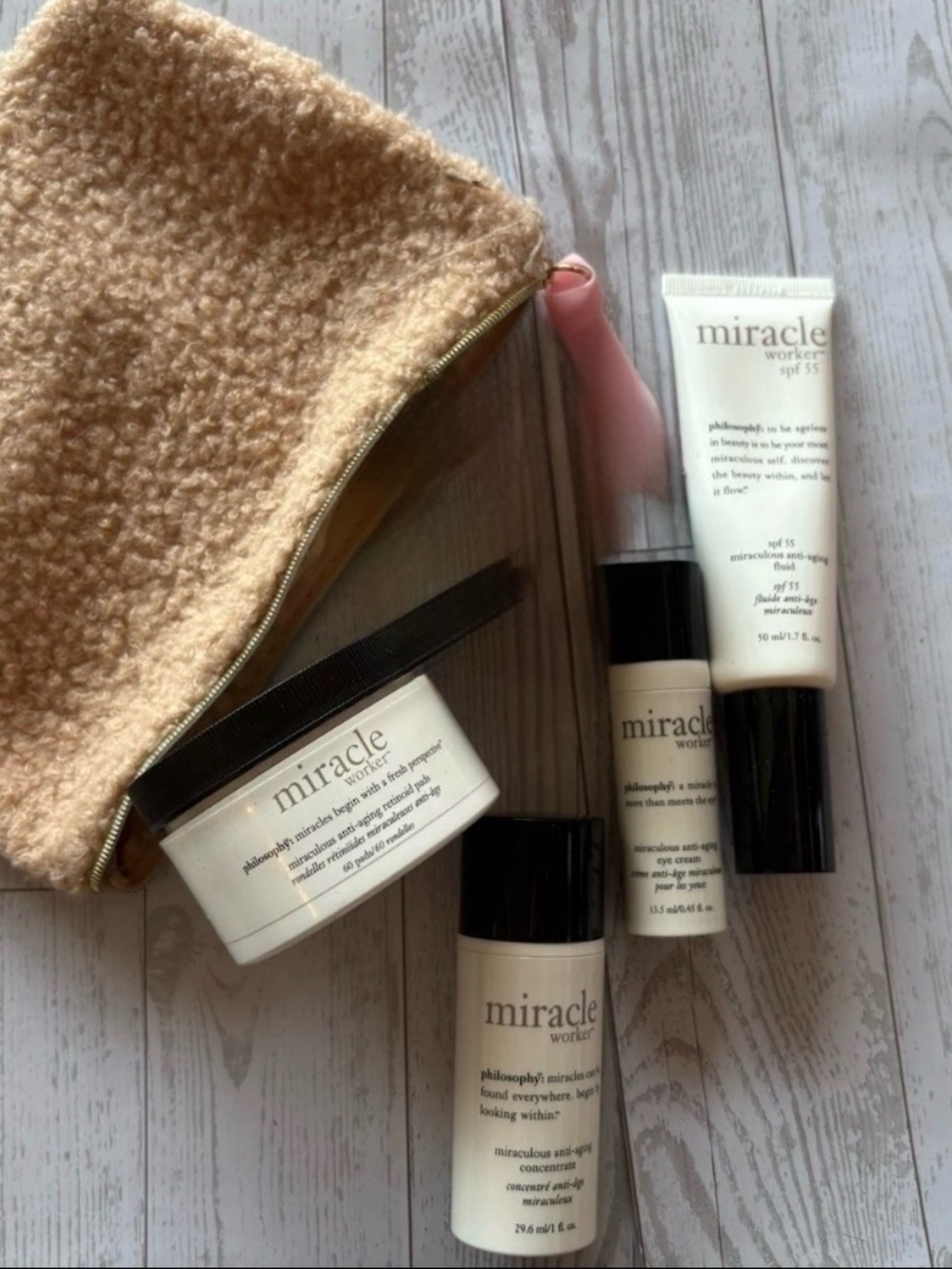 Philosophy Miracle Worker Skincare Set with Cream/Tan Sherpa Pouch